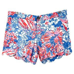 Lilly Pulitzer Size 6 Buttercup Shorts Floral Scalloped Hem Pink Blue White 1596
